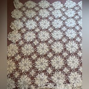 Vintage Hand Crochet Lace Tablecloth Rectangle Size Approx 64” X 82” Floral boho